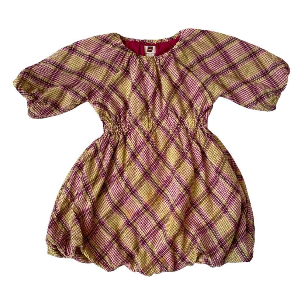 TEA Collection Purple Tan Plaid Bubble Bottom Dress Cotton Skirt Top